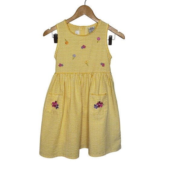 Vintage Youngland Yellow Dress Girls 10 Gingham Floral Embroidered Cottagecore - Picture 1 of 8